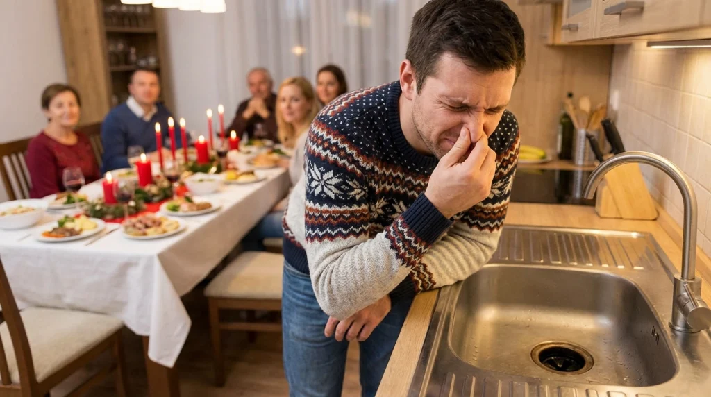 A homeowner disgusted by the stink of the garbage disposal.